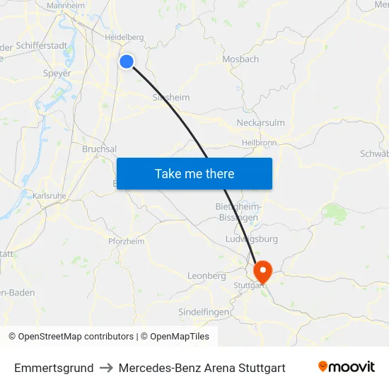 Emmertsgrund to Mercedes-Benz Arena Stuttgart map
