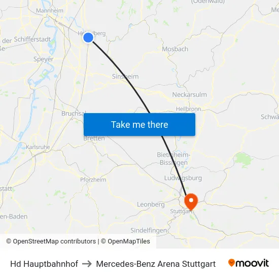 Hd Hauptbahnhof to Mercedes-Benz Arena Stuttgart map