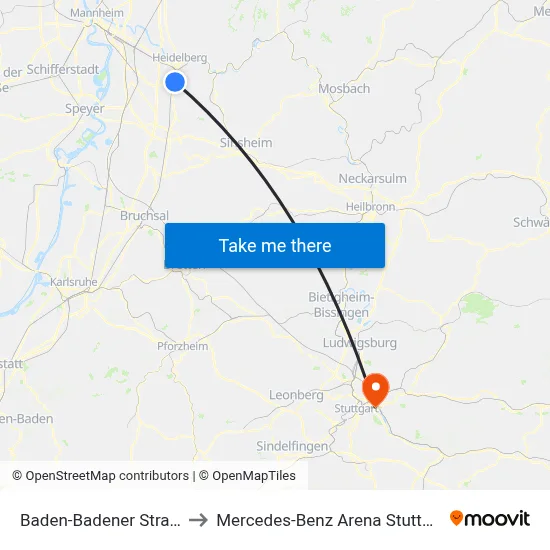 Baden-Badener Straße to Mercedes-Benz Arena Stuttgart map