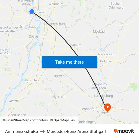 Ammoniakstraße to Mercedes-Benz Arena Stuttgart map