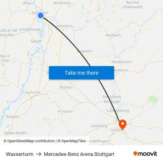 Wasserturm to Mercedes-Benz Arena Stuttgart map