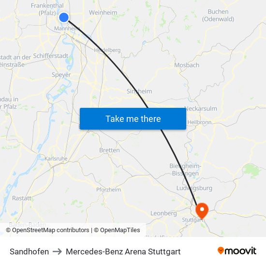 Sandhofen to Mercedes-Benz Arena Stuttgart map