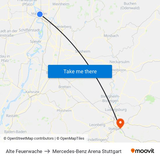 Alte Feuerwache to Mercedes-Benz Arena Stuttgart map