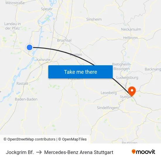Jockgrim Bf. to Mercedes-Benz Arena Stuttgart map