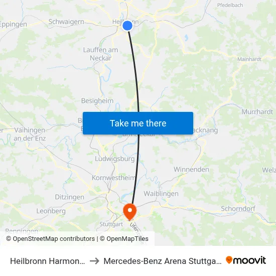 Heilbronn Harmonie to Mercedes-Benz Arena Stuttgart map