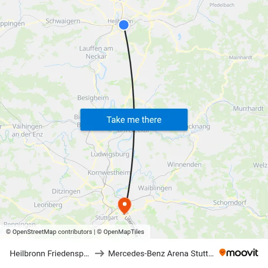 Heilbronn Friedensplatz to Mercedes-Benz Arena Stuttgart map