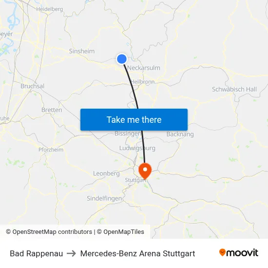 Bad Rappenau to Mercedes-Benz Arena Stuttgart map