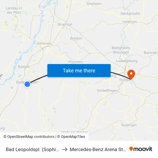 Bad Leopoldspl. (Sophienstr.) to Mercedes-Benz Arena Stuttgart map