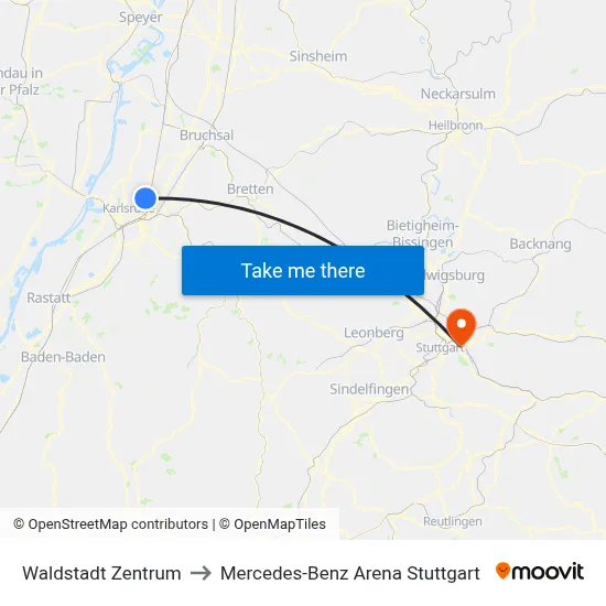 Waldstadt Zentrum to Mercedes-Benz Arena Stuttgart map