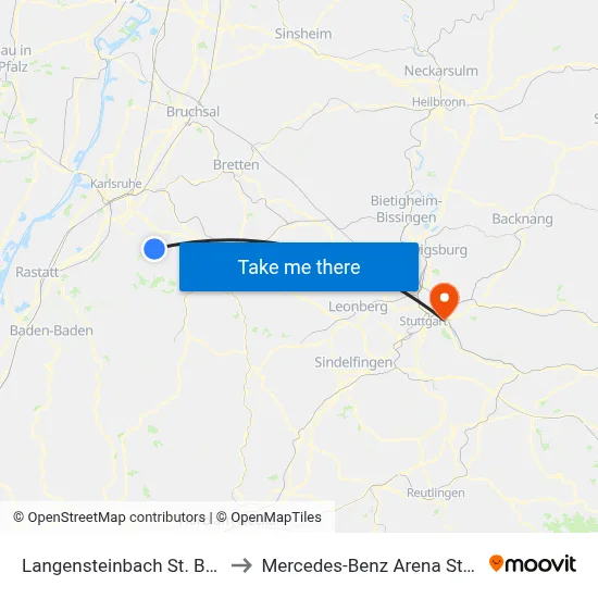 Langensteinbach St. Barbara to Mercedes-Benz Arena Stuttgart map