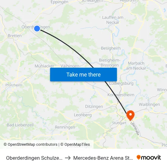 Oberderdingen Schulzentrum to Mercedes-Benz Arena Stuttgart map