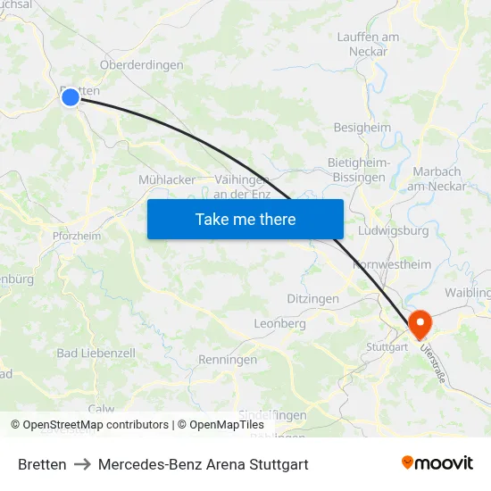Bretten to Mercedes-Benz Arena Stuttgart map