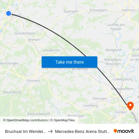 Bruchsal Im Wendelrot to Mercedes-Benz Arena Stuttgart map