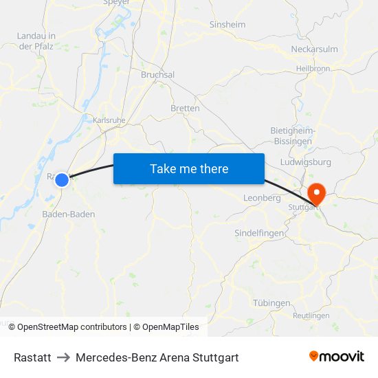 Rastatt to Mercedes-Benz Arena Stuttgart map