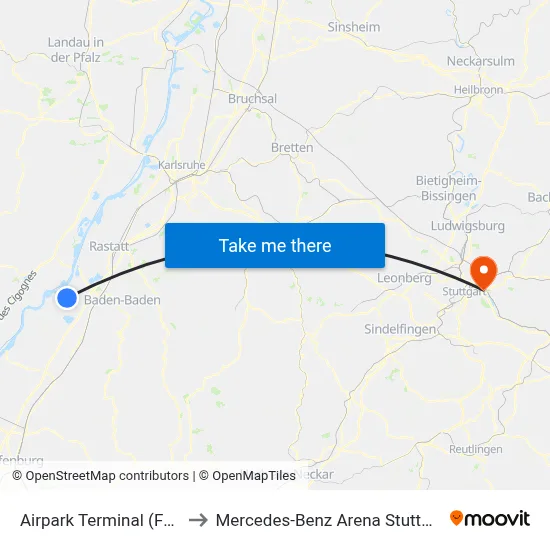 Airpark Terminal (Fkb) to Mercedes-Benz Arena Stuttgart map