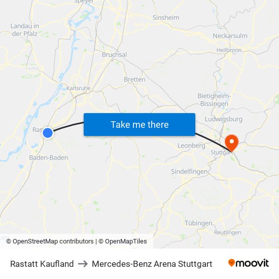 Rastatt Kaufland to Mercedes-Benz Arena Stuttgart map