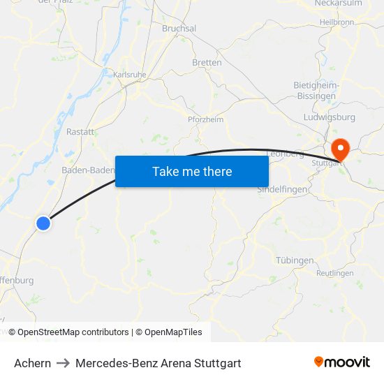 Achern to Mercedes-Benz Arena Stuttgart map