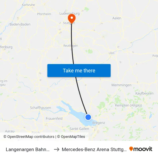 Langenargen Bahnhof to Mercedes-Benz Arena Stuttgart map
