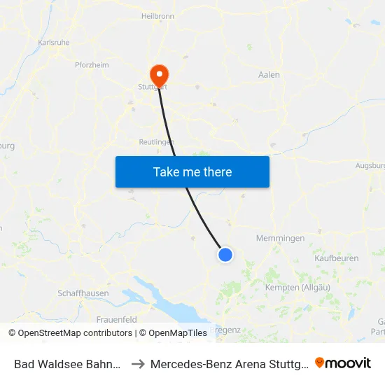 Bad Waldsee Bahnhof to Mercedes-Benz Arena Stuttgart map