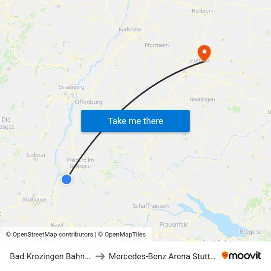 Bad Krozingen Bahnhof to Mercedes-Benz Arena Stuttgart map