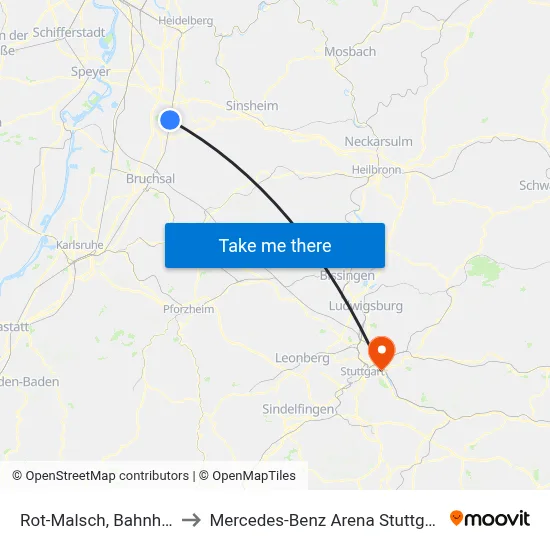 Rot-Malsch, Bahnhof to Mercedes-Benz Arena Stuttgart map