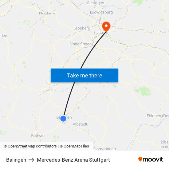 Balingen to Mercedes-Benz Arena Stuttgart map