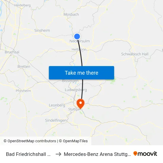 Bad Friedrichshall Hbf to Mercedes-Benz Arena Stuttgart map