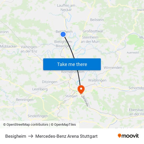 Besigheim to Mercedes-Benz Arena Stuttgart map