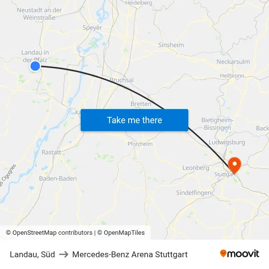 Landau, Süd to Mercedes-Benz Arena Stuttgart map