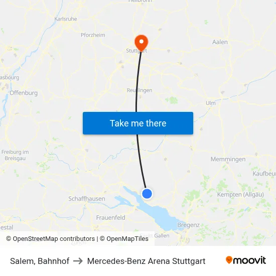 Salem, Bahnhof to Mercedes-Benz Arena Stuttgart map