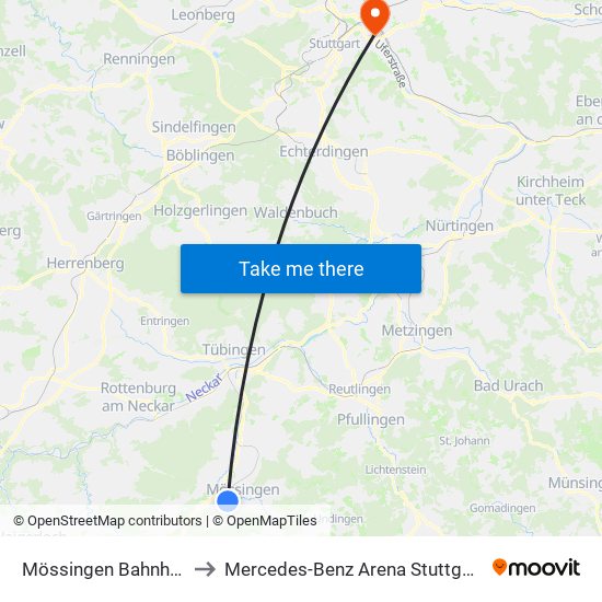 Mössingen Bahnhof to Mercedes-Benz Arena Stuttgart map