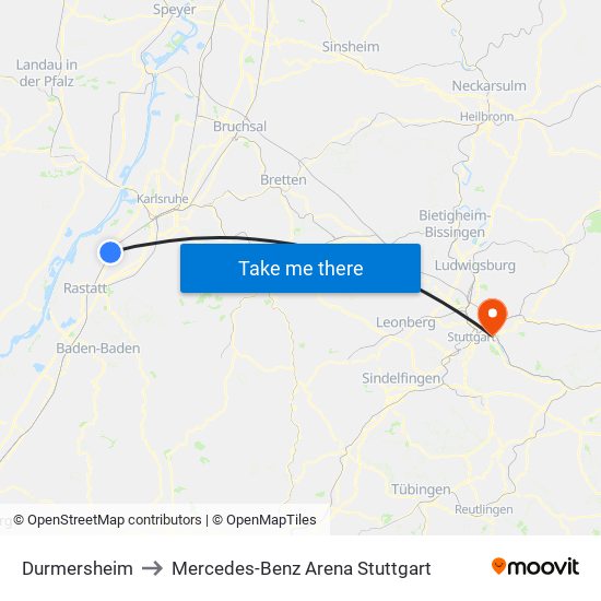 Durmersheim to Mercedes-Benz Arena Stuttgart map