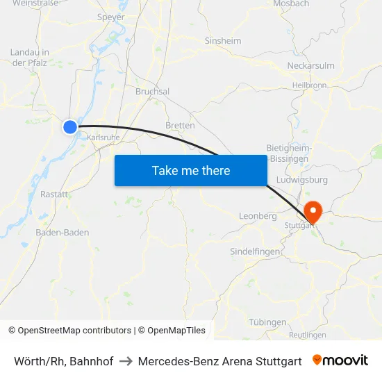 Wörth/Rh, Bahnhof to Mercedes-Benz Arena Stuttgart map