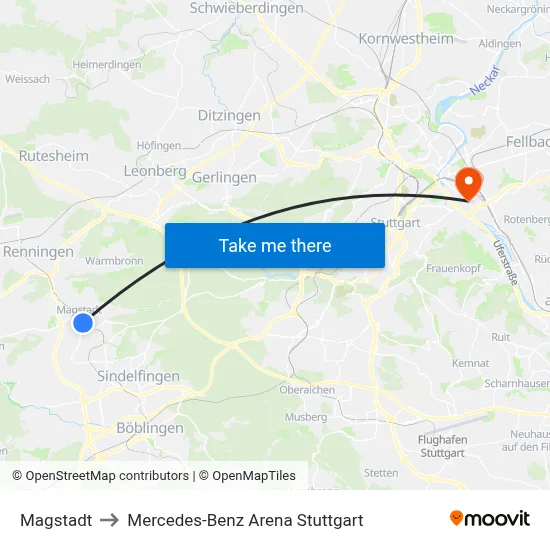 Magstadt to Mercedes-Benz Arena Stuttgart map