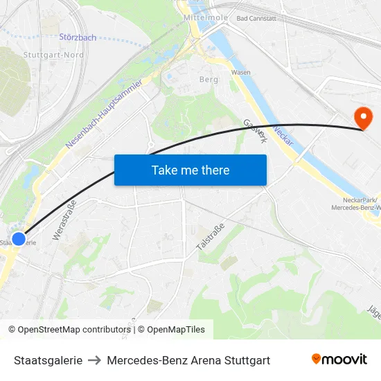 Staatsgalerie to Mercedes-Benz Arena Stuttgart map
