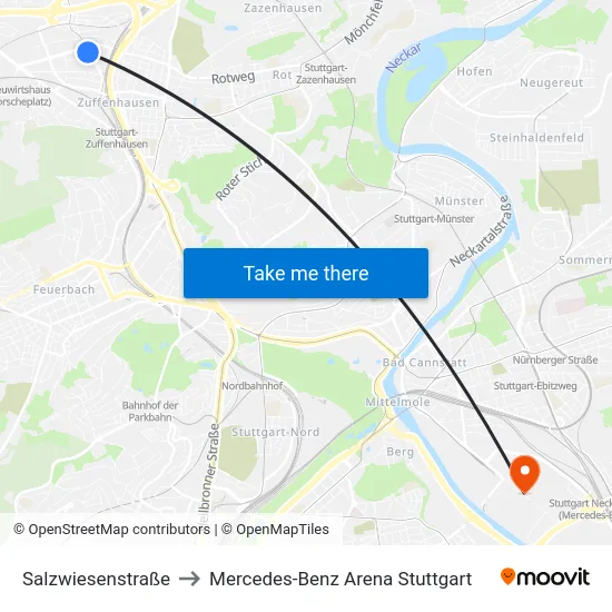 Salzwiesenstraße to Mercedes-Benz Arena Stuttgart map