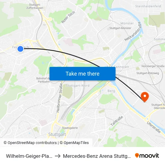 Wilhelm-Geiger-Platz to Mercedes-Benz Arena Stuttgart map