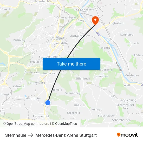 Sternhäule to Mercedes-Benz Arena Stuttgart map