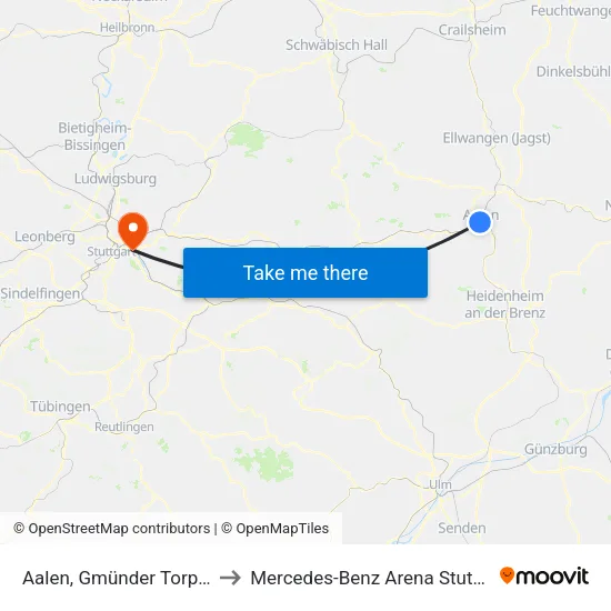 Aalen, Gmünder Torplatz to Mercedes-Benz Arena Stuttgart map