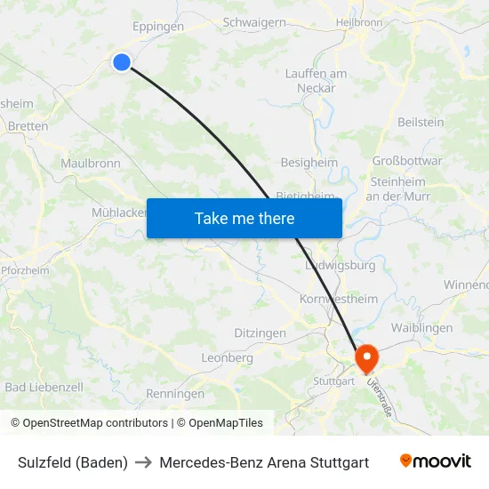 Sulzfeld (Baden) to Mercedes-Benz Arena Stuttgart map