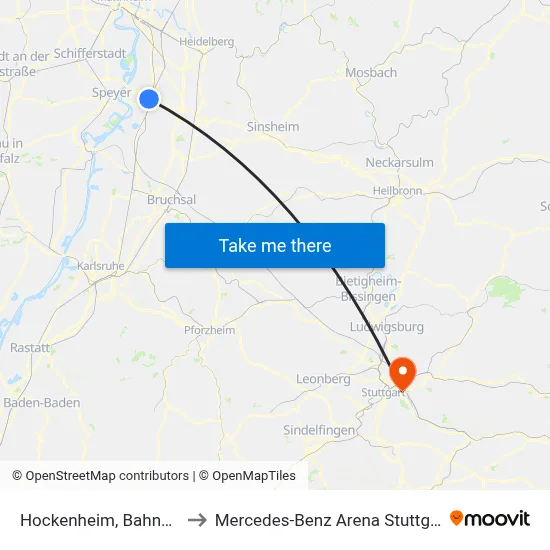 Hockenheim, Bahnhof to Mercedes-Benz Arena Stuttgart map
