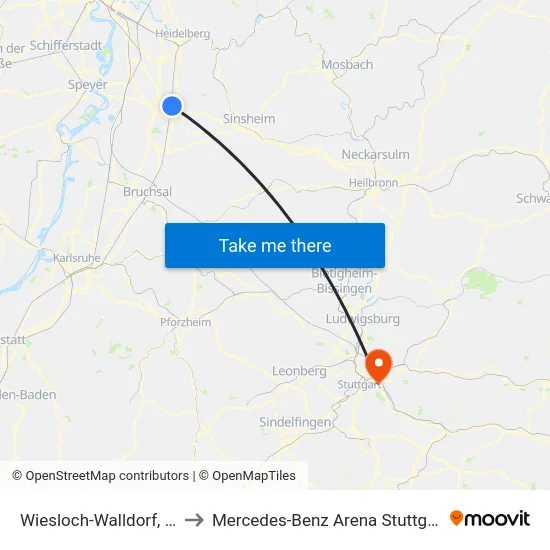 Wiesloch-Walldorf, Bf to Mercedes-Benz Arena Stuttgart map