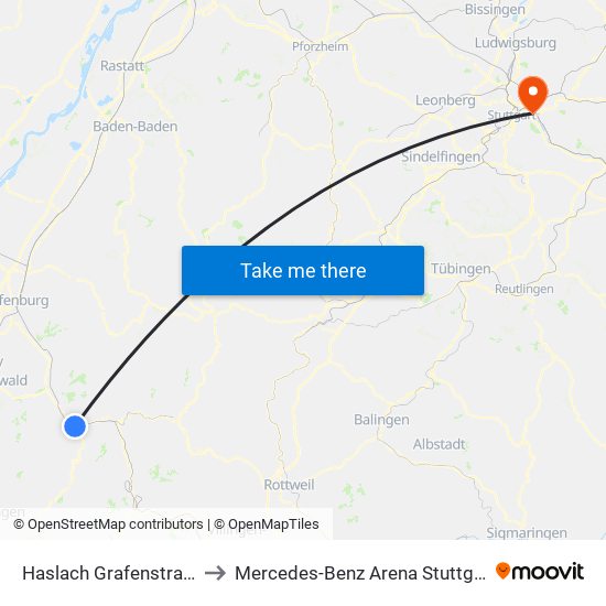 Haslach Grafenstraße to Mercedes-Benz Arena Stuttgart map