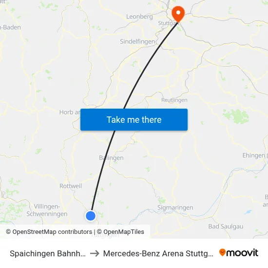 Spaichingen Bahnhof to Mercedes-Benz Arena Stuttgart map