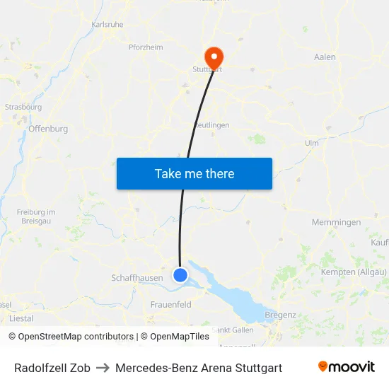 Radolfzell Zob to Mercedes-Benz Arena Stuttgart map