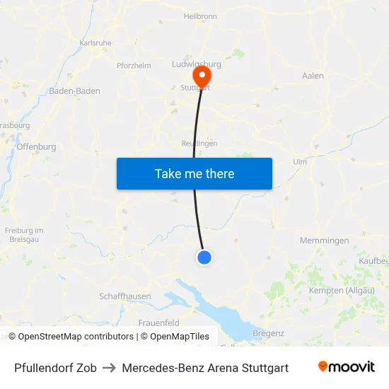 Pfullendorf Zob to Mercedes-Benz Arena Stuttgart map