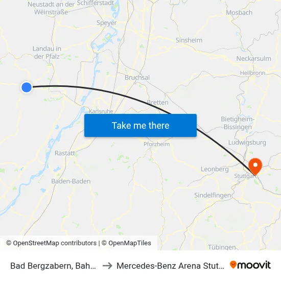 Bad Bergzabern, Bahnhof to Mercedes-Benz Arena Stuttgart map