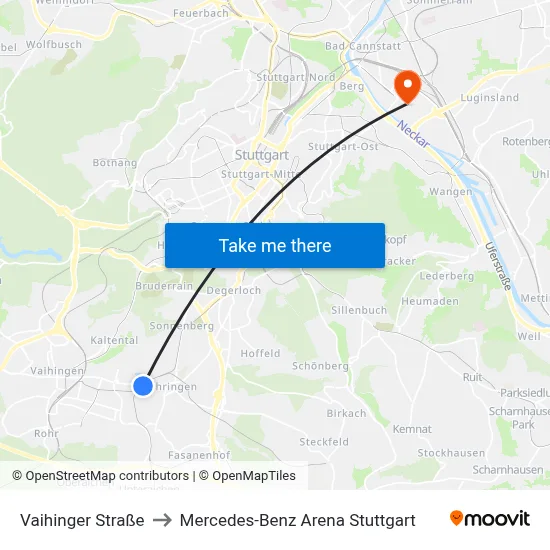 Vaihinger Straße to Mercedes-Benz Arena Stuttgart map