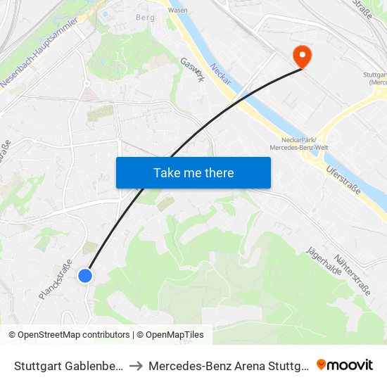 Stuttgart Gablenberg to Mercedes-Benz Arena Stuttgart map