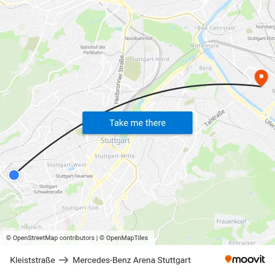 Kleiststraße to Mercedes-Benz Arena Stuttgart map